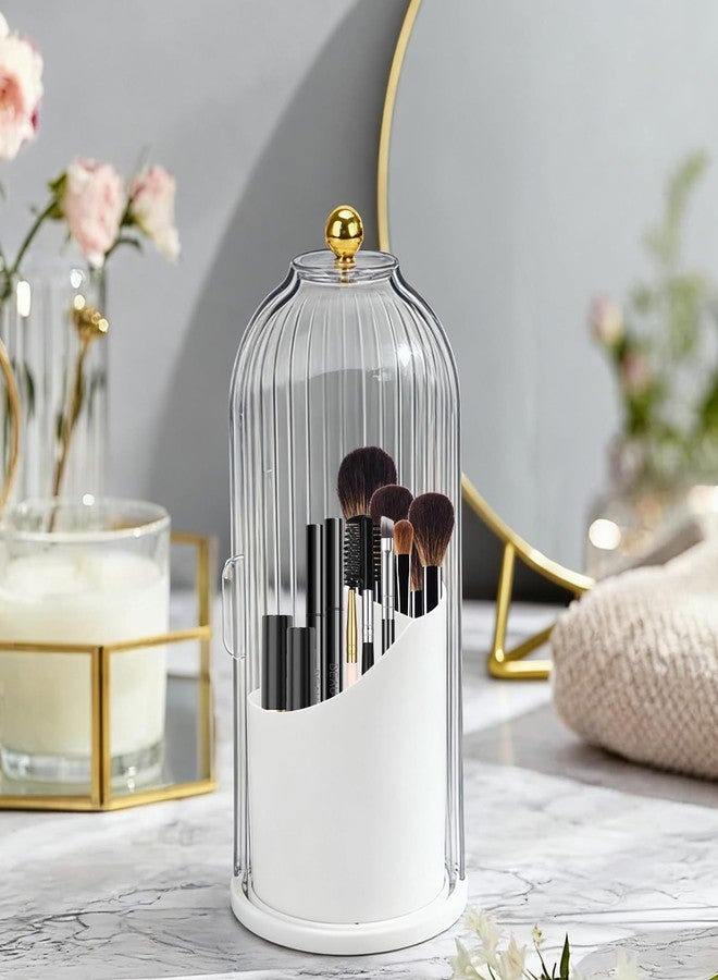 BSDLZCH Toothbrush Holder with Cover, 360 Rotating Dust-proof Toothbrush Holder 3 Slots Rotating Makeup Brush Holder for Vanity Bathroom Countertop Organizer (Transparent) - Image 1